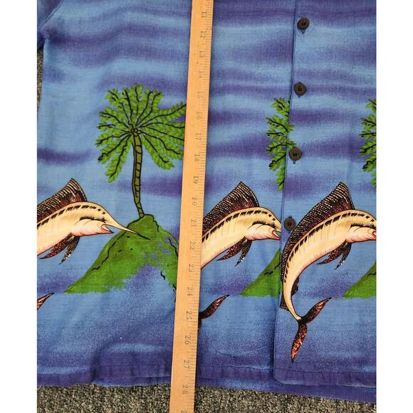 MEN'S "HAWAIIAN SHIRT BY BASIX"-Blue-Dolphins-Button Up-Tropical-Size XXL - Picture 11 of 12